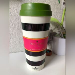 kate spade Black & White Stripe Travel Mug with Pink Accent